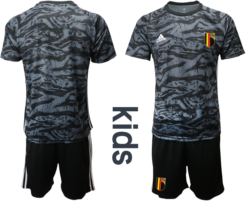 Cheap 2021 European Cup Belgium black Youth goalkeeper soccer jerseys